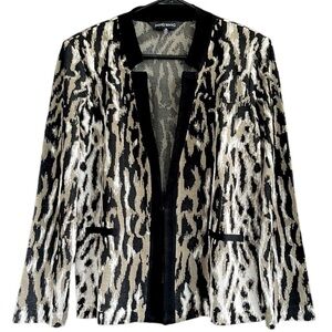 Like New Ming Wang Cardigan Sweater Black Taupe Ivory Size Medium